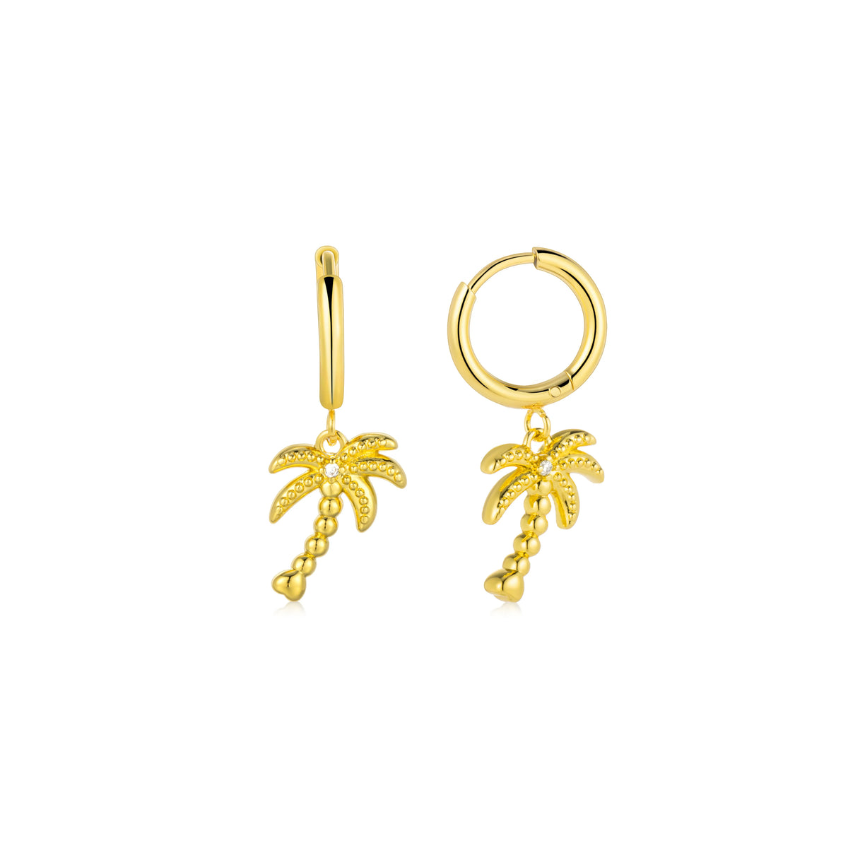 Palm Tree Huggie Drop Earrings – Gold Tone