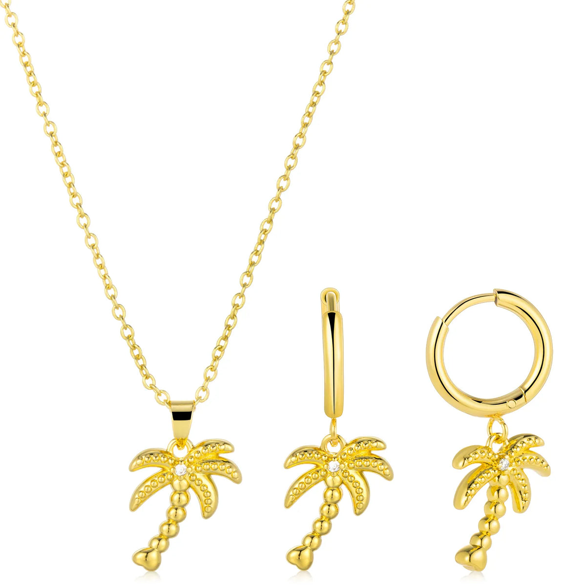 Palm Tree Huggie Drop Earrings – Gold Tone