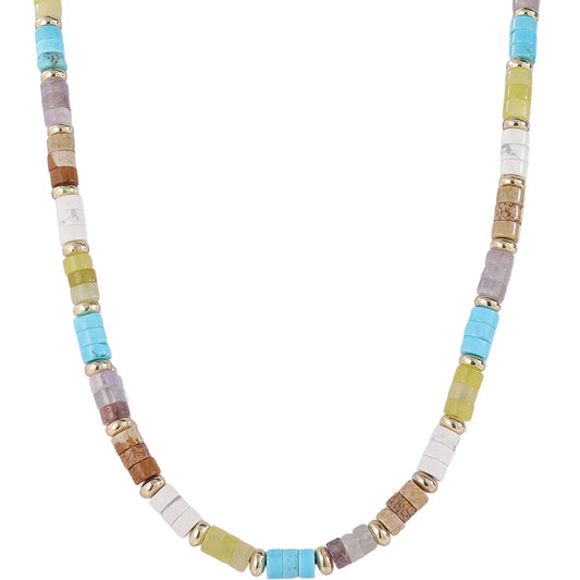 Boho‑Chic Pastel Multicolor Natural Stone Beaded Necklace, Hypoallergenic 304 Stainless‑Steel 18K Gold PVD Plated Layered Necklace for Women