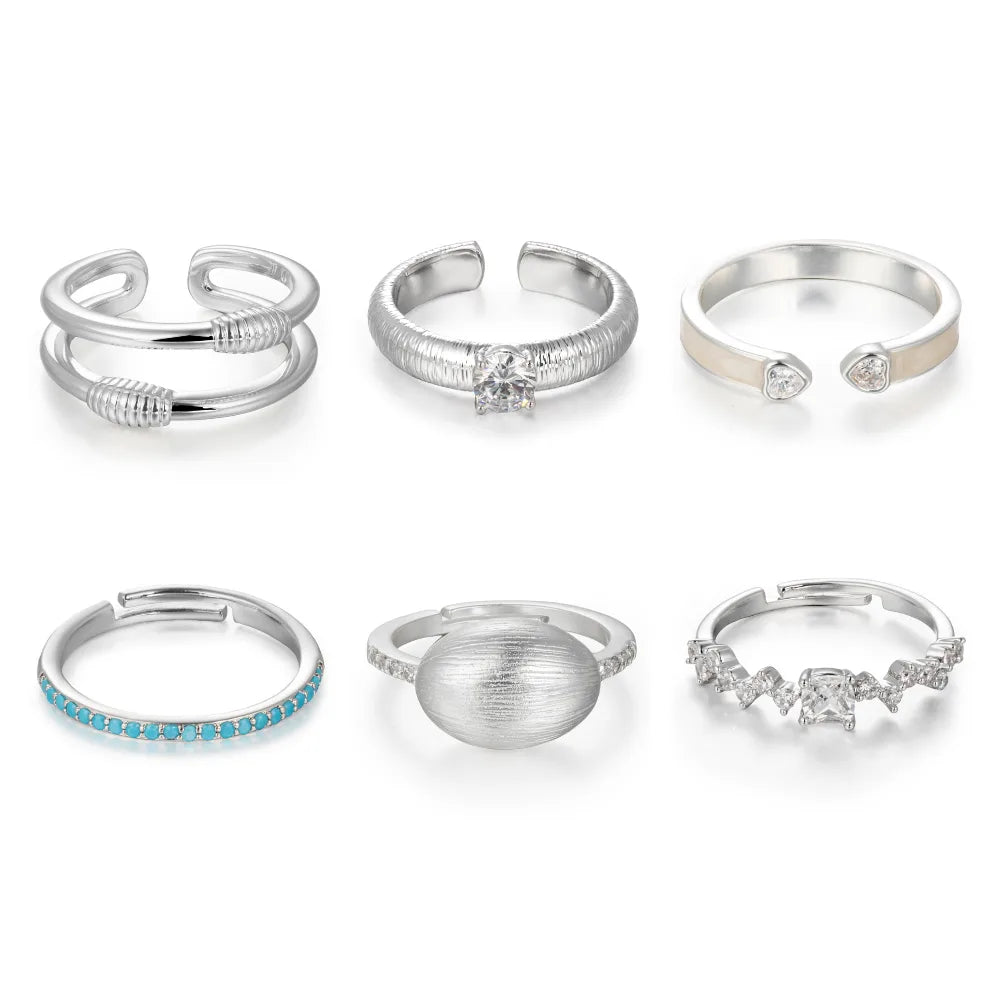 Silver-Tone Brass Cubic Zirconia Open Rings | 6 Styles