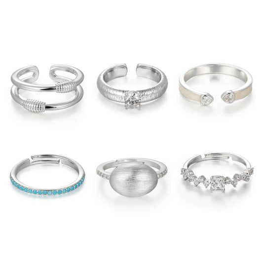 Silver-Tone Brass Cubic Zirconia Open Rings | 6 Styles