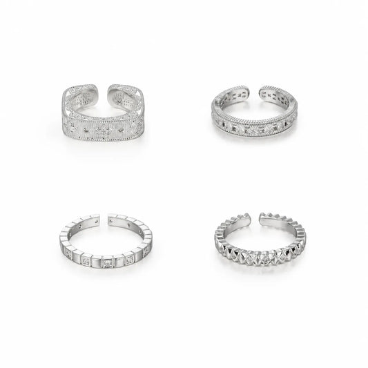 Silver-Tone Brass Geometric Open Rings | 4 Styles