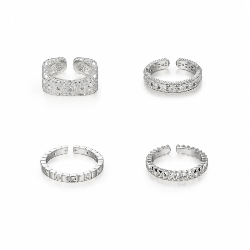 Silver-Tone Brass Geometric Open Rings | 4 Styles