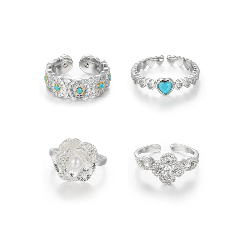 Silver-Tone Brass CZ Statement Open Rings | 4 Styles