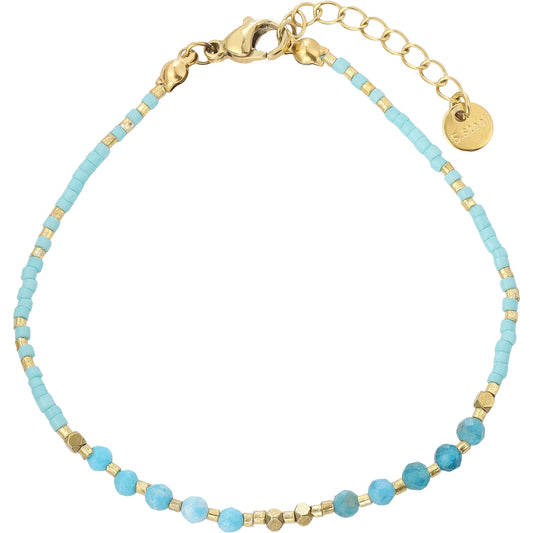 Minimalist Coastal‑Vibe Sky‑Blue Seed‑Bead Amazonite Bracelet, Hypoallergenic 304 Stainless‑Steel 18K Gold PVD Stackable Bracelet for Women