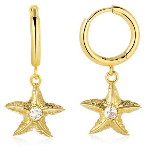 Starfish Huggie Drop Earrings – Gold Tone