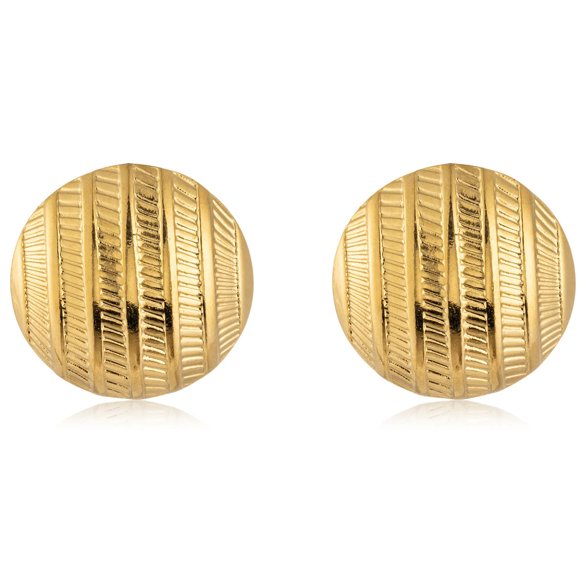 Textured Round Statement Stud Earrings- Gold Tone
