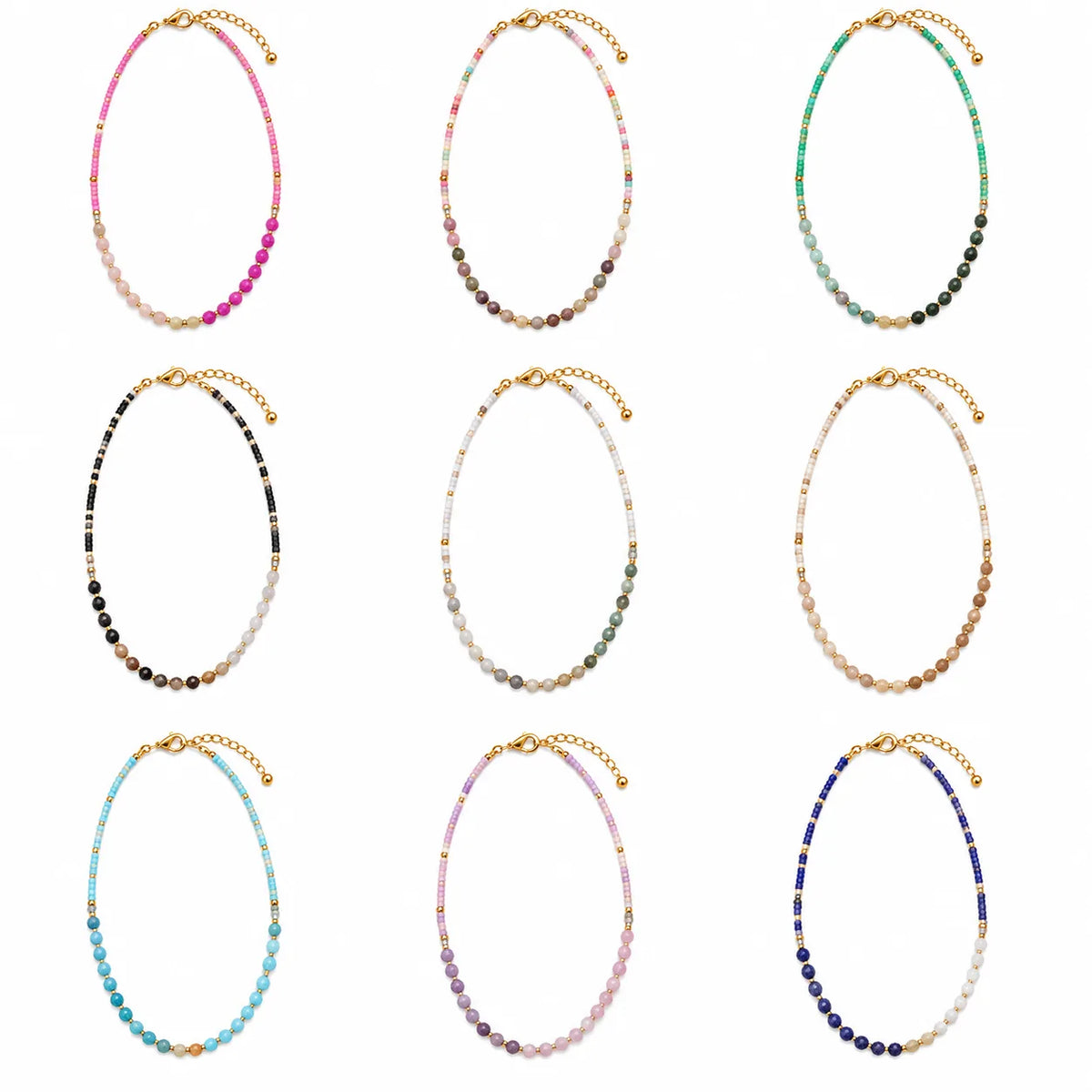 Two-Tone Natural Stone Bead Necklace Set | US JEWELRY WHOLESALE