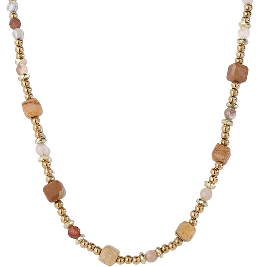 Relaxed Western‑Boho Necklace with Mixed‑Jasper Gemstones, Hypoallergenic 304 Stainless‑Steel 18K Gold PVD Layering Necklace for Women
