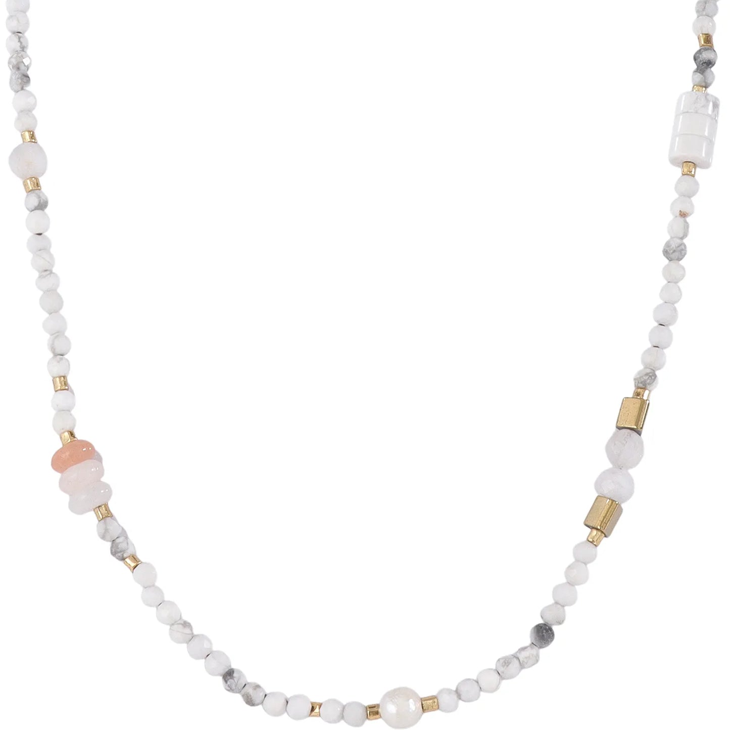 Soft Cottage‑Core Necklace with Howlite, Rose‑Quartz and Pearl, Hypoallergenic 304 Stainless‑Steel 18K Gold PVD Layering Necklace for Women
