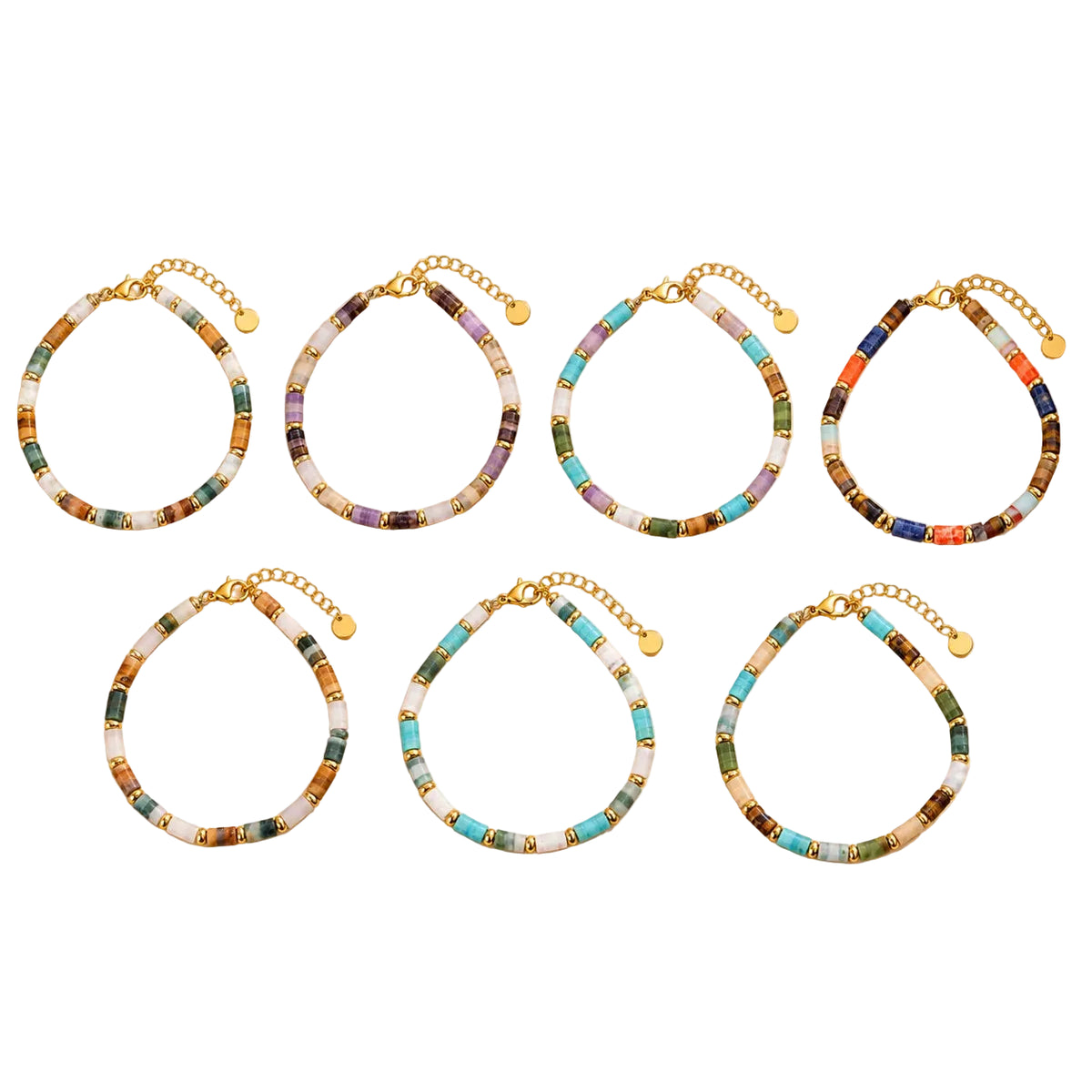 Wholesale 7-Piece Cylinder Bead Bracelet Set | Multi-Color