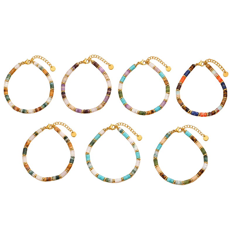18K Gold PVD Steel Boho Heishi Bead Bracelet | 7 Styles