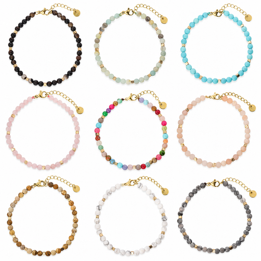 Wholesale 9Pcs Agate Bead Bracelet Set | 18K Gold PVD Steel
