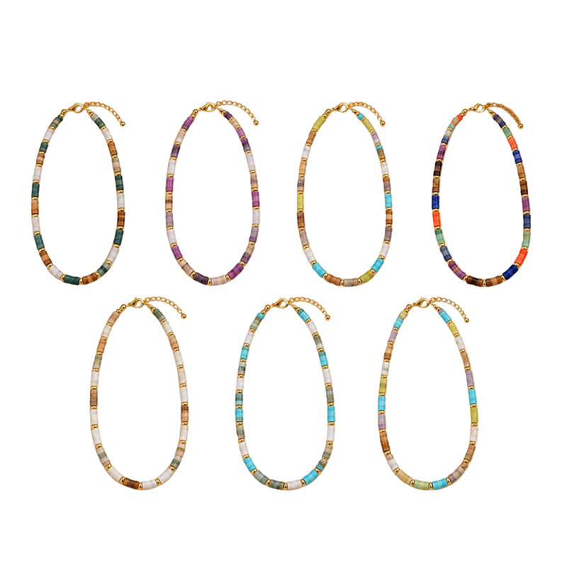 18K Gold PVD Steel Colorful Heishi Bead Necklace | 7 Styles