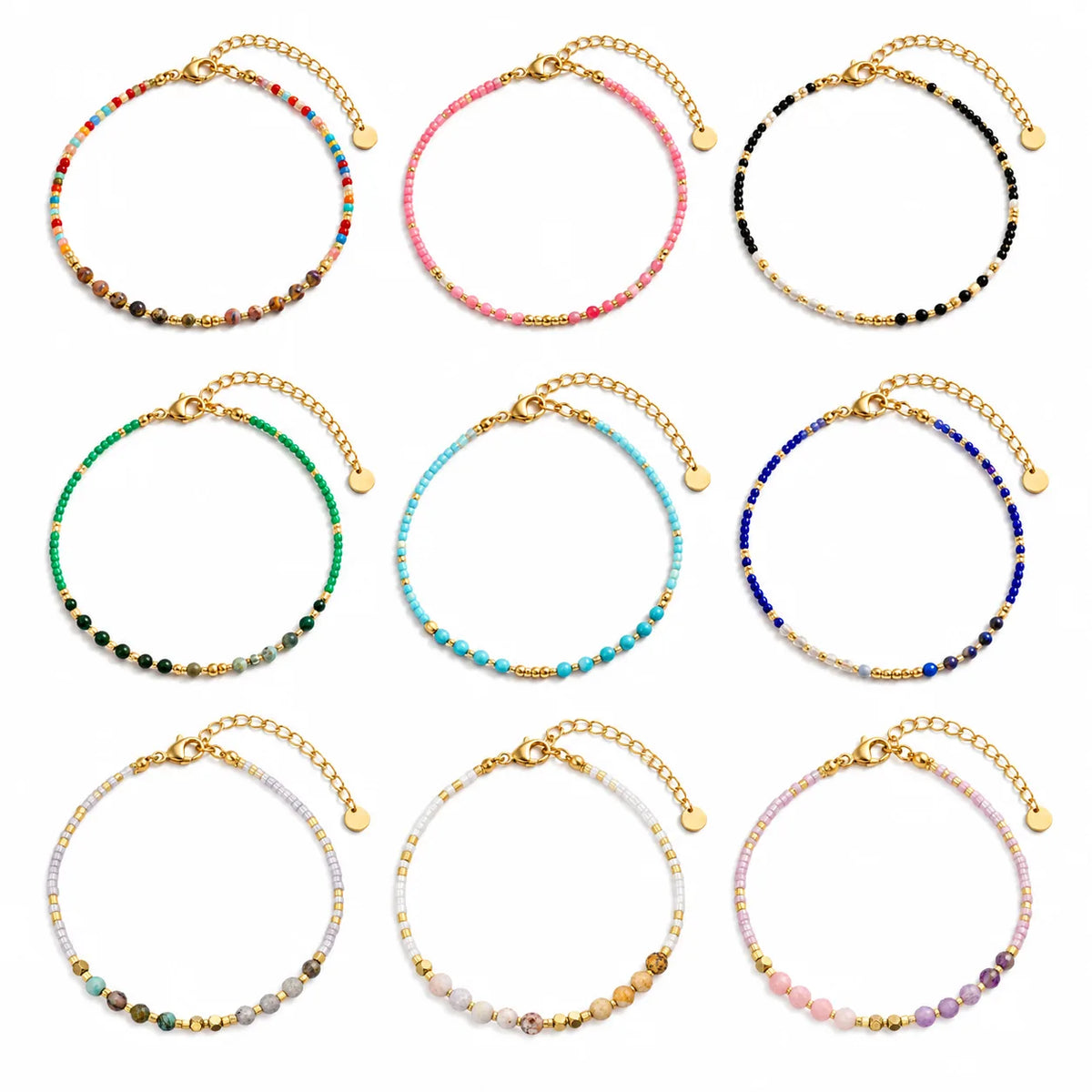 Wholesale Natural Stone Bead Bracelet | 18K Gold PVD Steel Spacers