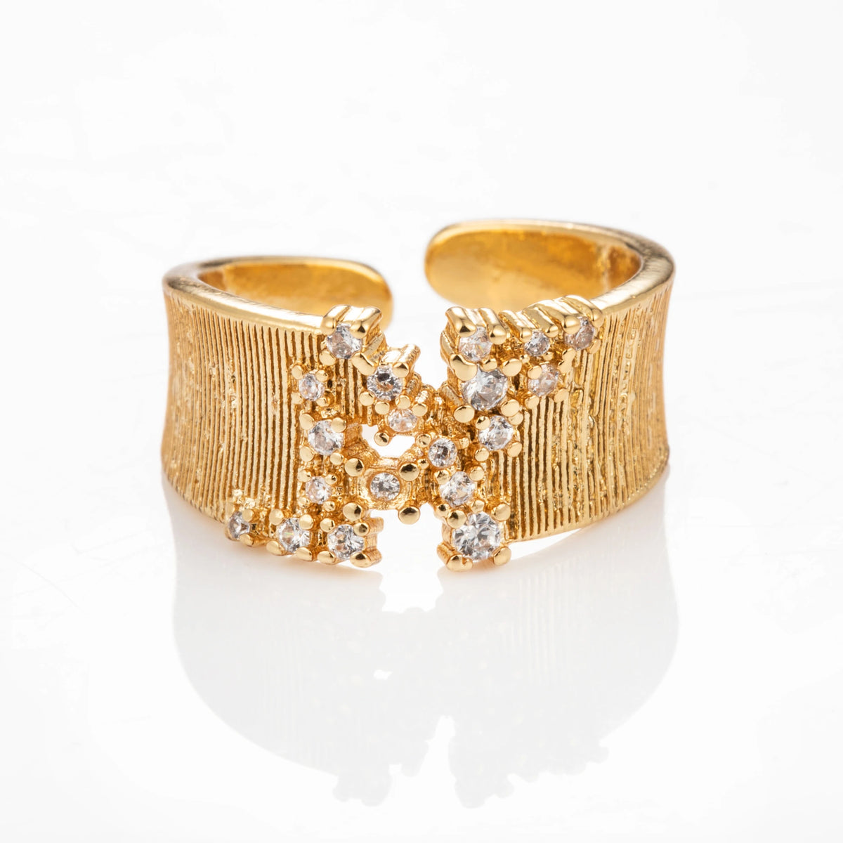 Crystal Cluster gold-plated brass open ring on white background