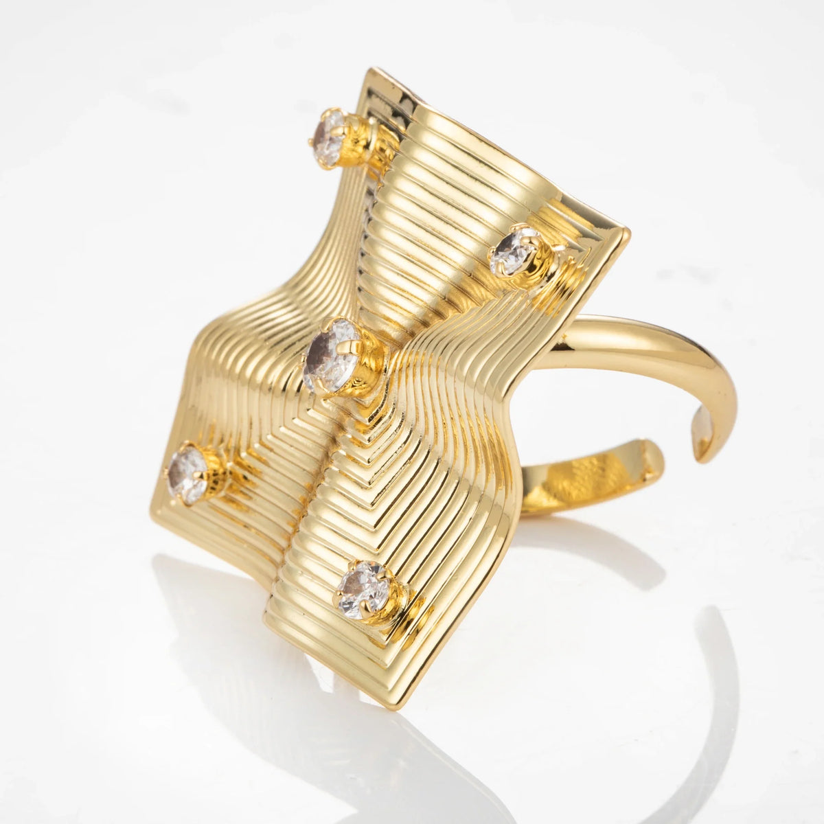 AJR-023 square statement gold-plated brass open ring side view