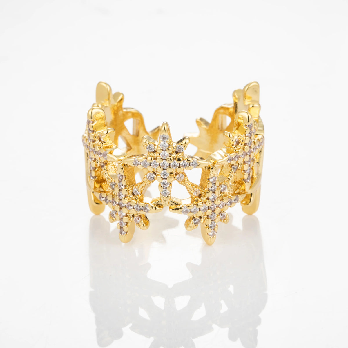 Lace Crown gold-plated brass open ring on white background