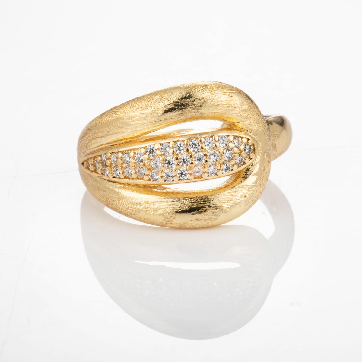 Crystal Twist gold-plated brass open ring on white background