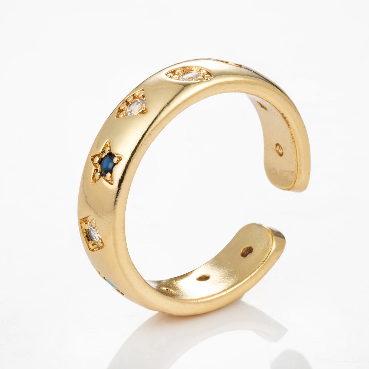 Multicolor Cuff gold-plated brass open ring on white background