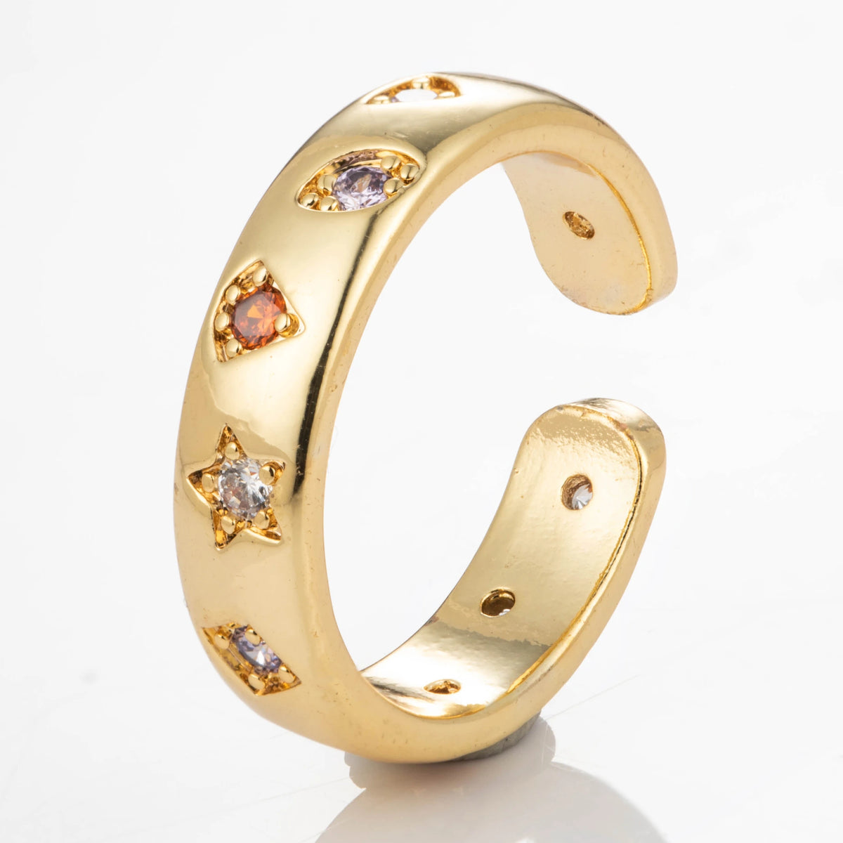 Multicolor Wide Cuff gold-plated brass open ring on white background