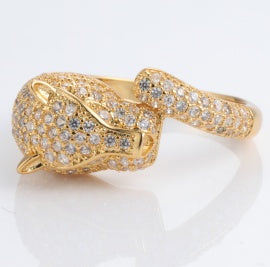 Panther Head gold-plated brass ring