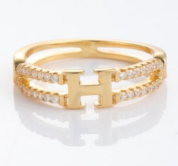 H Link gold-plated brass ring