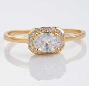 Halo Solitaire gold-plated brass ring