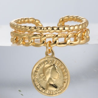 Coin Dangle gold-plated brass ring