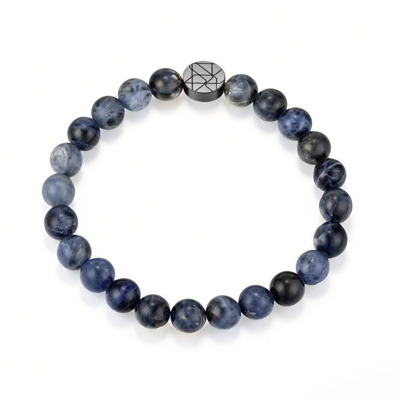 Blue-Gray Beaded Bracelet with Stainless Steel Accent