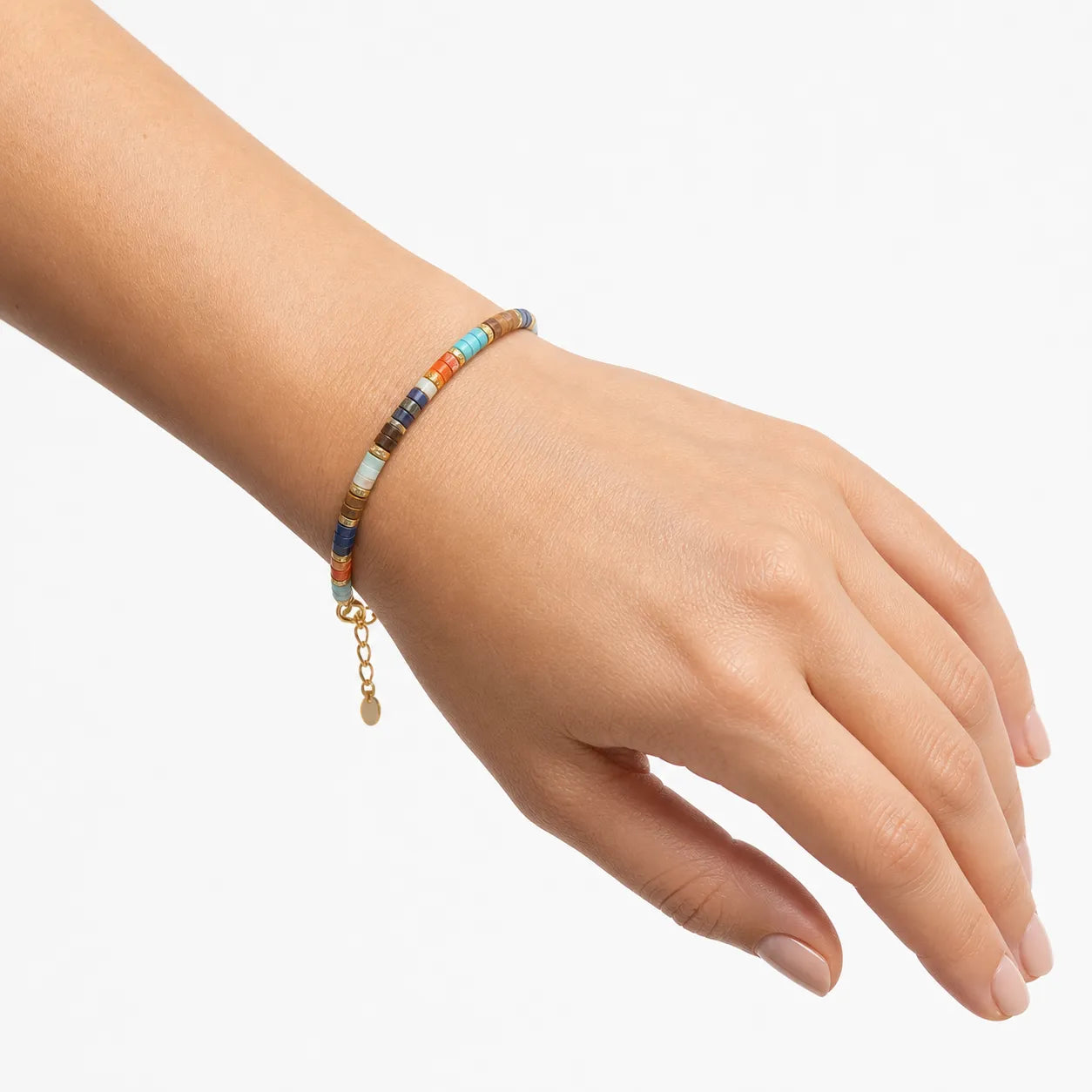 Geometric Natural Stone Bracelet – Gold-Tone Steel
