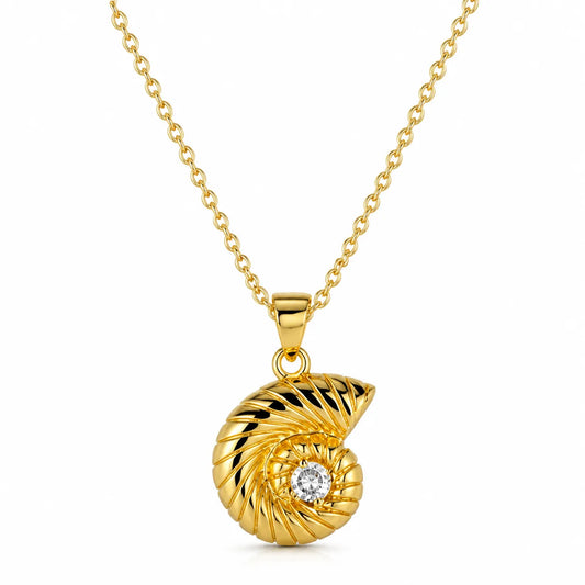 Nautilus Shell Pendant Necklace – Gold Tone