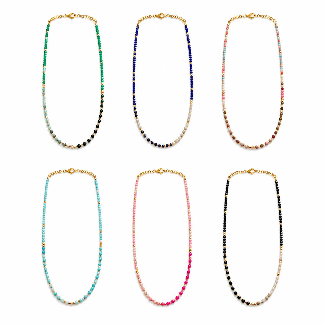 Petite Color-Block Natural Stone Necklace – Gold-Tone Stainless Steel