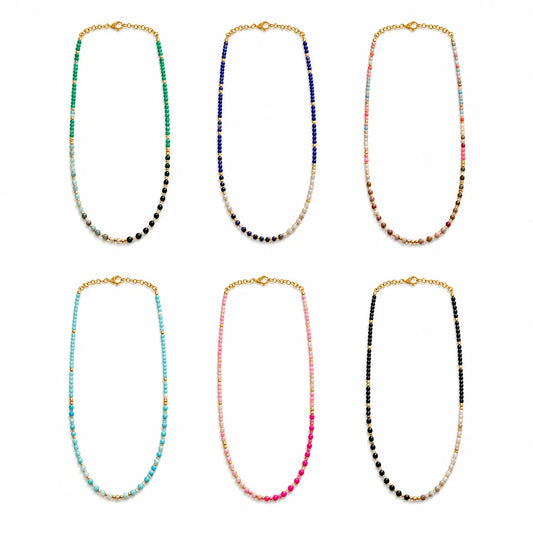 Petite Color-Block Natural Stone Necklace – Gold-Tone Stainless Steel