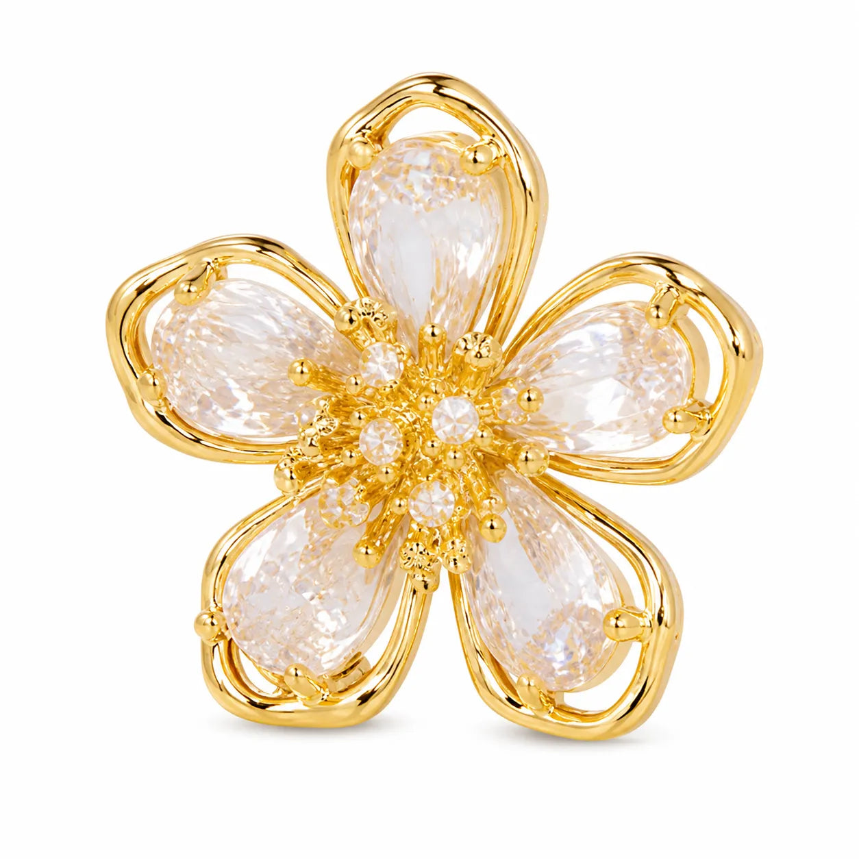 Crystal Flower Lapel Pin Brooch – Gold Tone