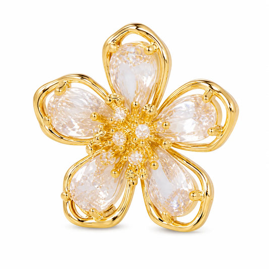 Crystal Flower Lapel Pin Brooch – Gold Tone