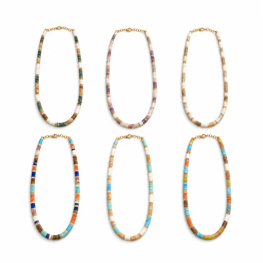 Geometric Natural Stone Necklace – Gold-Tone Steel