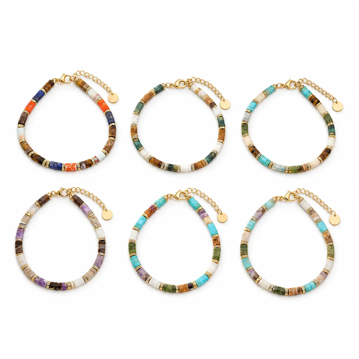 Geometric Natural Stone Bracelet – Gold-Tone Steel