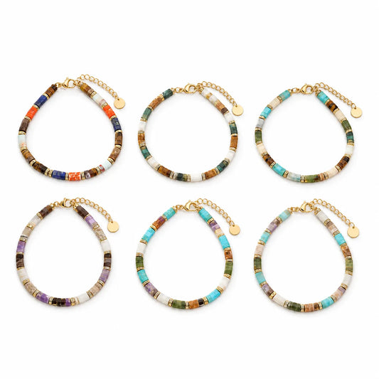 Geometric Natural Stone Bracelet – Gold-Tone Steel