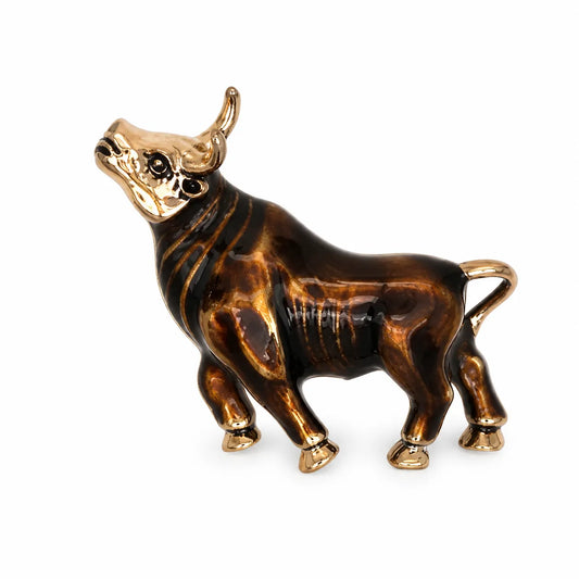 Western Bull Brooch – Antique Gold Tone