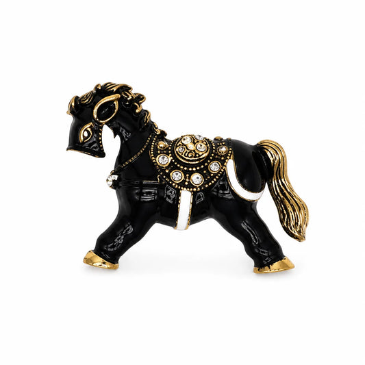 Western Horse Brooch – Black Enamel & Crystal