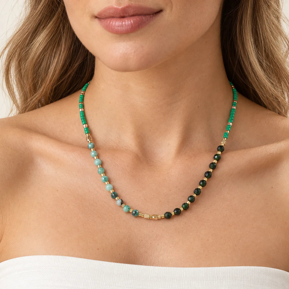 18K Gold PVD Steel Artisan Mixed Gemstone Necklace | 9 Styles