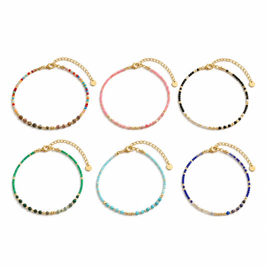 Petite Color-Block Natural Stone Bracelet – Gold-Tone Stainless Steel