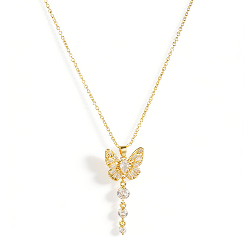 Gold-Plated Brass Butterfly Drop Necklace