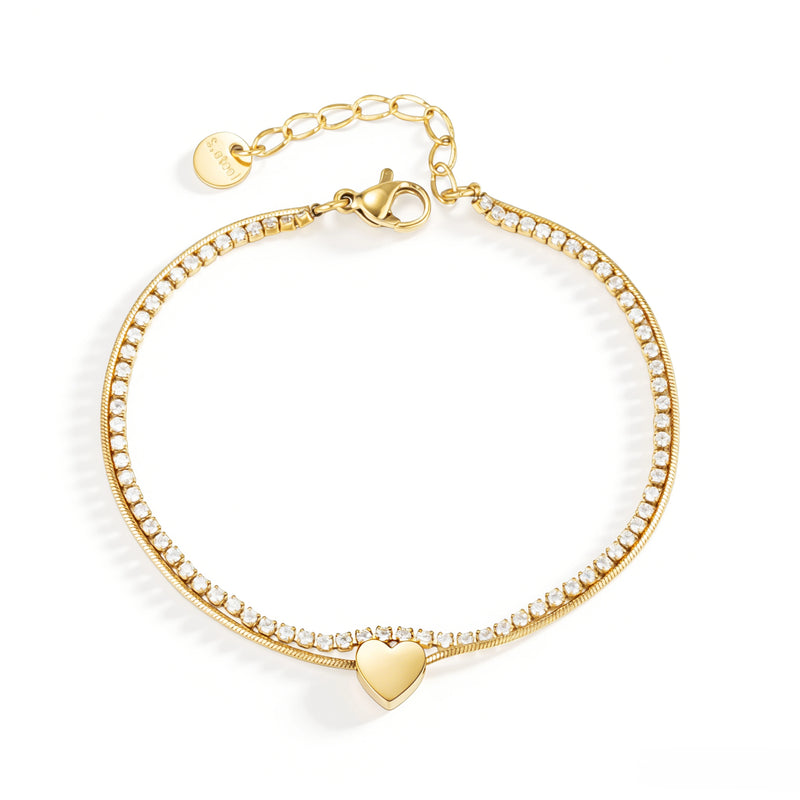 Gold-Plated Stainless Steel Layered Heart Bracelets