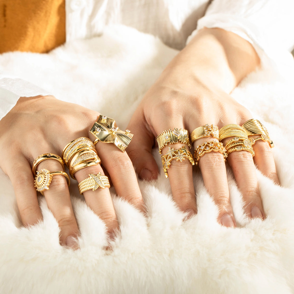 Gold-plated brass ring assortment styled for wholesale buyers