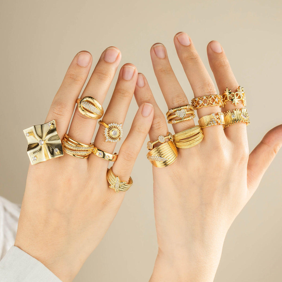 Gold-plated brass ring assortment styled for wholesale buyers