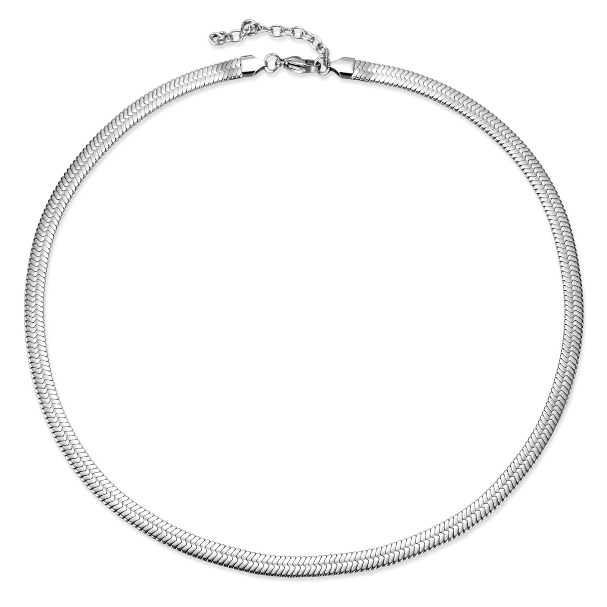 Steel necklace featuring a rounded woven-look silver-tone chain with an extension chain, shown on a white background.